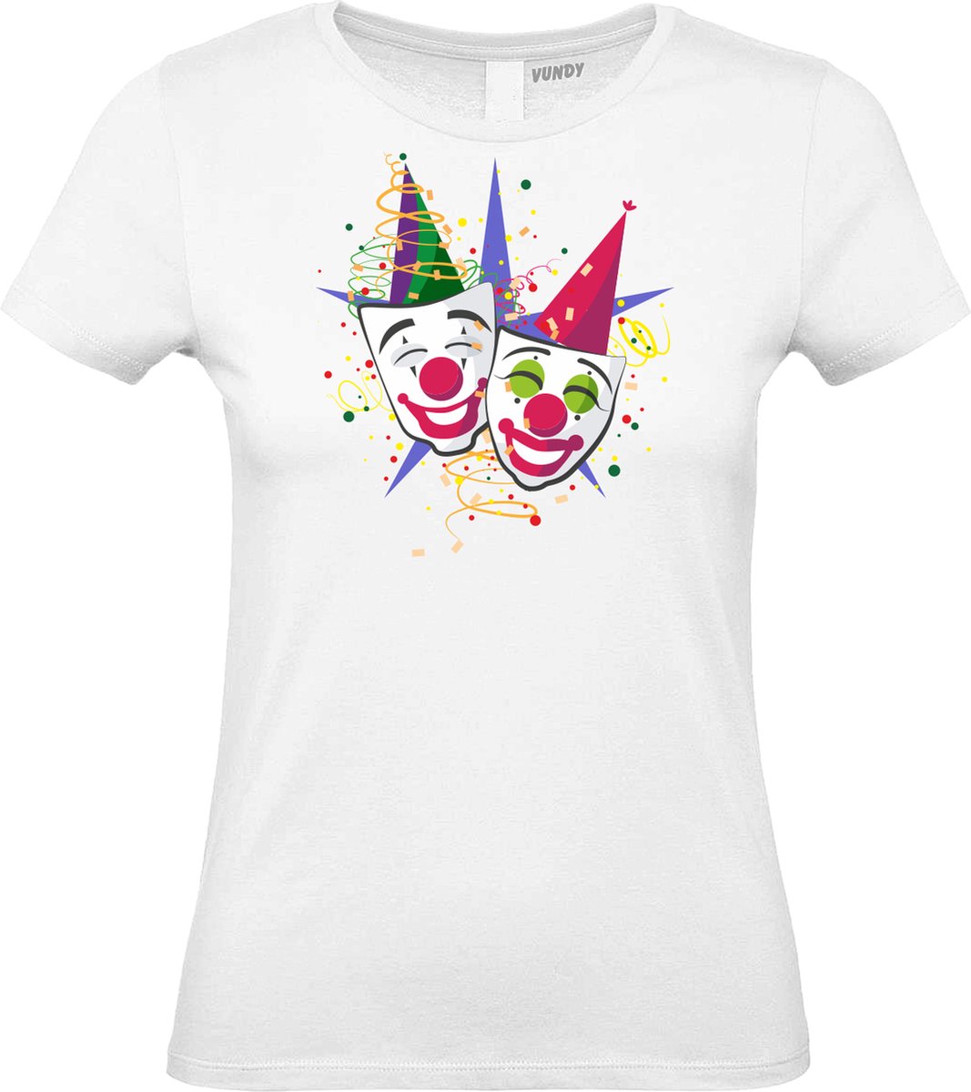 Dames T-shirt Carnaval Masker | Carnaval | Carnavalskleding Dames Heren | Wit | maat XL